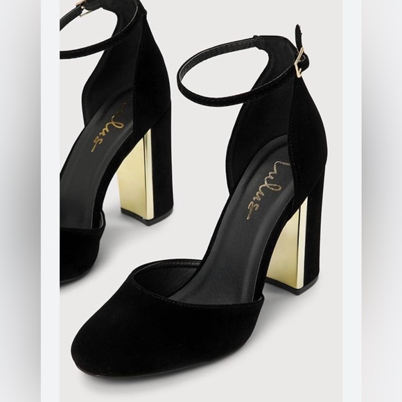 Lulus Shoes - Lulu's Black Velvet Ankle Strap Heels
